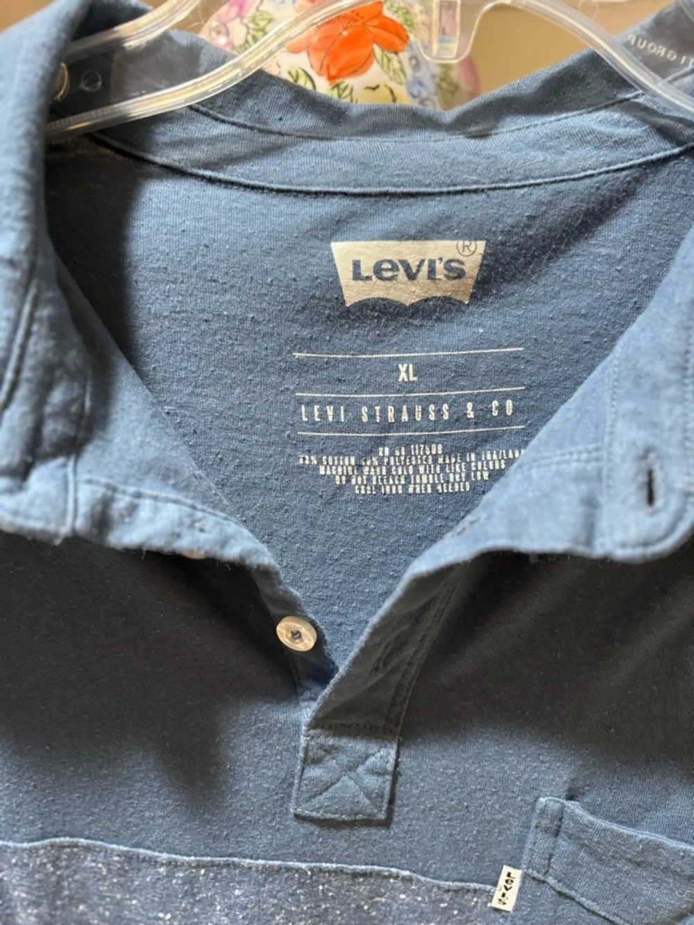 Levi's Men's Speckled Medium Blue Polo with Chest Pocket